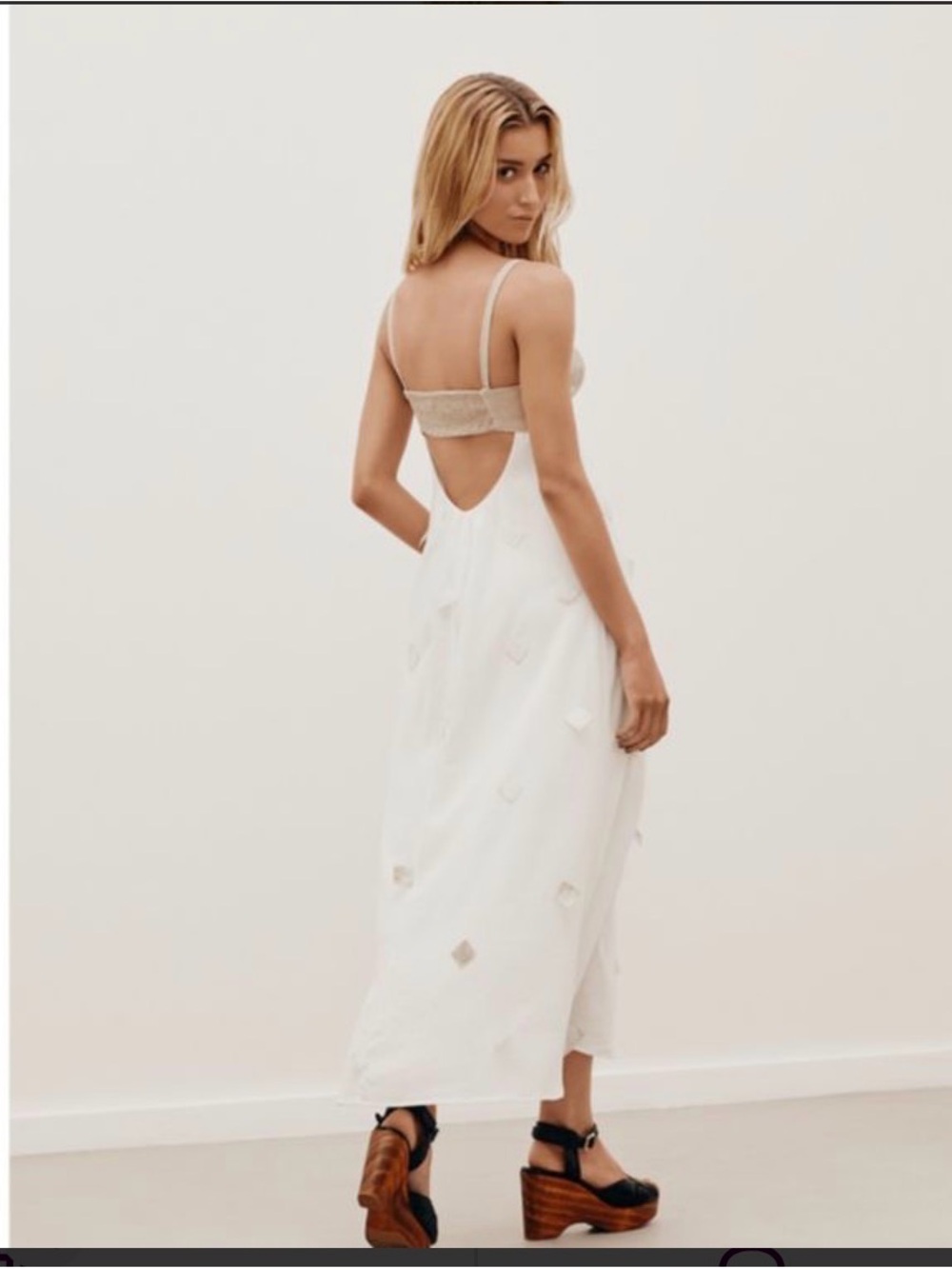 Cream and Tan Cutout Maxi Dress with Decorative Accents